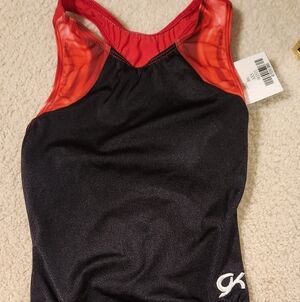 GK Black Gymnastics Leotard with Red Accents